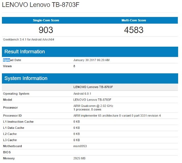 Lenovo bakal rilis tablet baru ( lagi ) muncul di Geekbench
